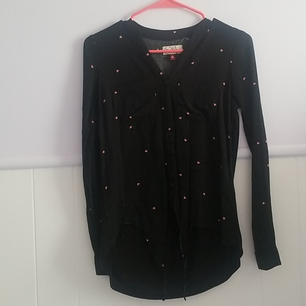Black and pink heart button down